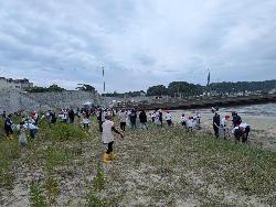 参加者全員で海岸清掃をする様子3