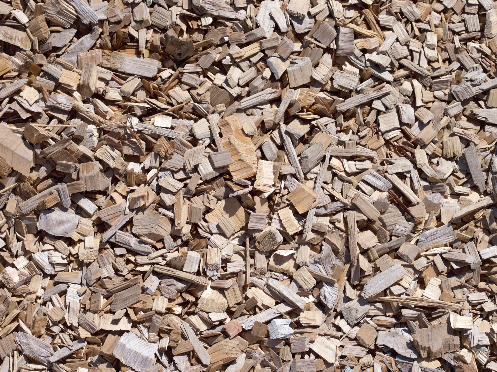 木を細かく砕いたチップが地面いっぱいに広がっている写真