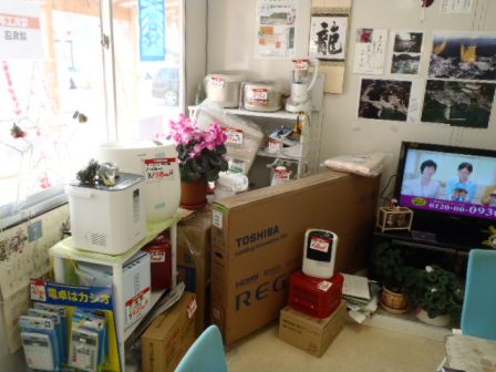 部屋の一角にはテレビや家電、観葉植物が置かれ、壁にはポスターや写真が飾られている室内の写真