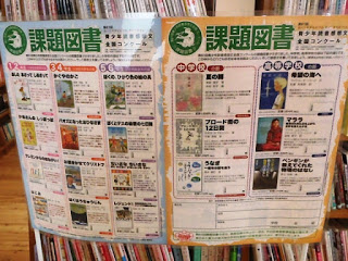 小学校低学年向けと中学生向けの課題図書が紹介されているポスターの写真