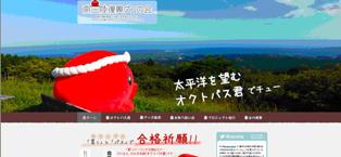 太平洋を見下ろす高台から、赤いタコのキャラクター「オクトパス君」が、「太平洋を望むオクトパス君でチュー」と叫んでいるように文字が添えられているウェブサイトのページの画像