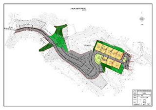 斜面に沿って道路と区画された宅地が配置されている土地利用計画図の画像