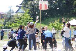 1,2,3年生の保護者の皆さんによる玉入れ競技の様子
