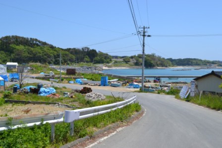 背景には海と緑に覆われた山々が広がっていて、建物が点在している写真