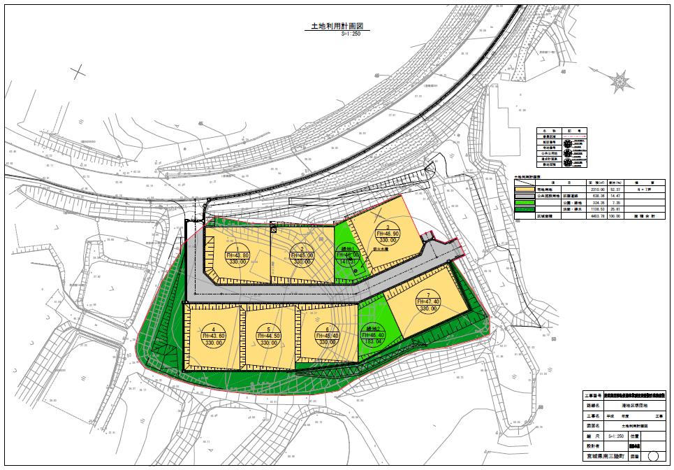 土地利用計画図が示されている港地区 堺団地の平面図