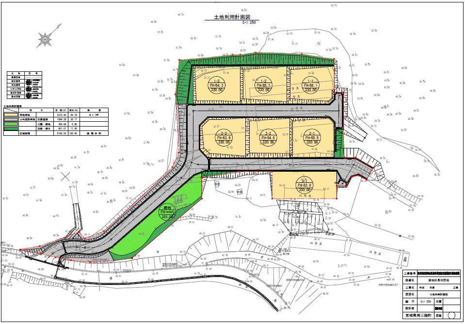土地利用計画図が示されている港地区 長羽団地の平面図