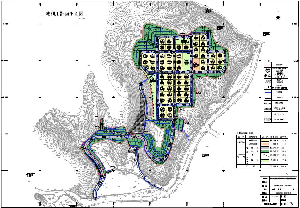 土地利用計画図が示されている伊里前地区 枡沢団地の平面図
