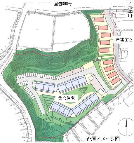 土地利用計画図が示されている災害公営入谷住宅の平面図