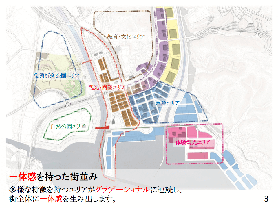 南三陸町志津川地区グランドデザインのエリアを示した地図