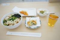 うどん、天ぷらなどがテーブルに配膳されている写真