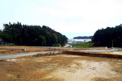 緑の森林と遠くに海が見える、区分けされた造成地の未開発の土地の写真