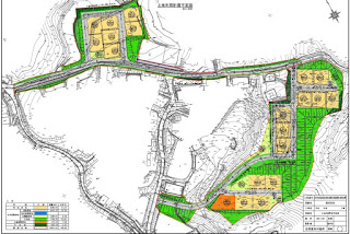 複数の宅地と道路、緑地帯が広く描かれた分譲地全体の土地利用計画図の画像