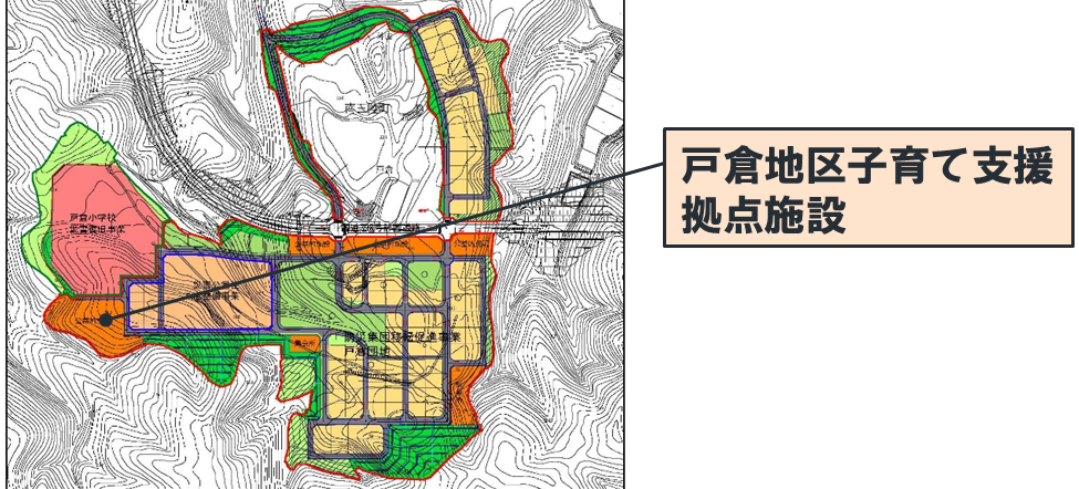地形図に示されている戸倉地区子育て支援拠点施設の位置図