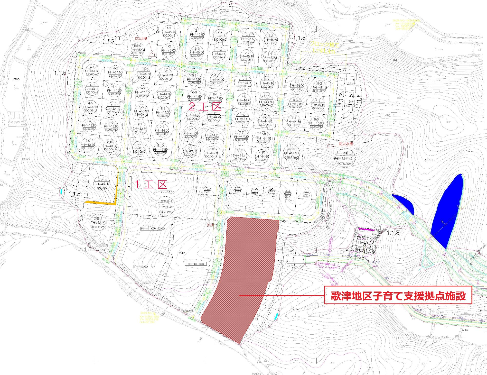 地形図に示されている歌津地区子育て支援拠点施設の位置図